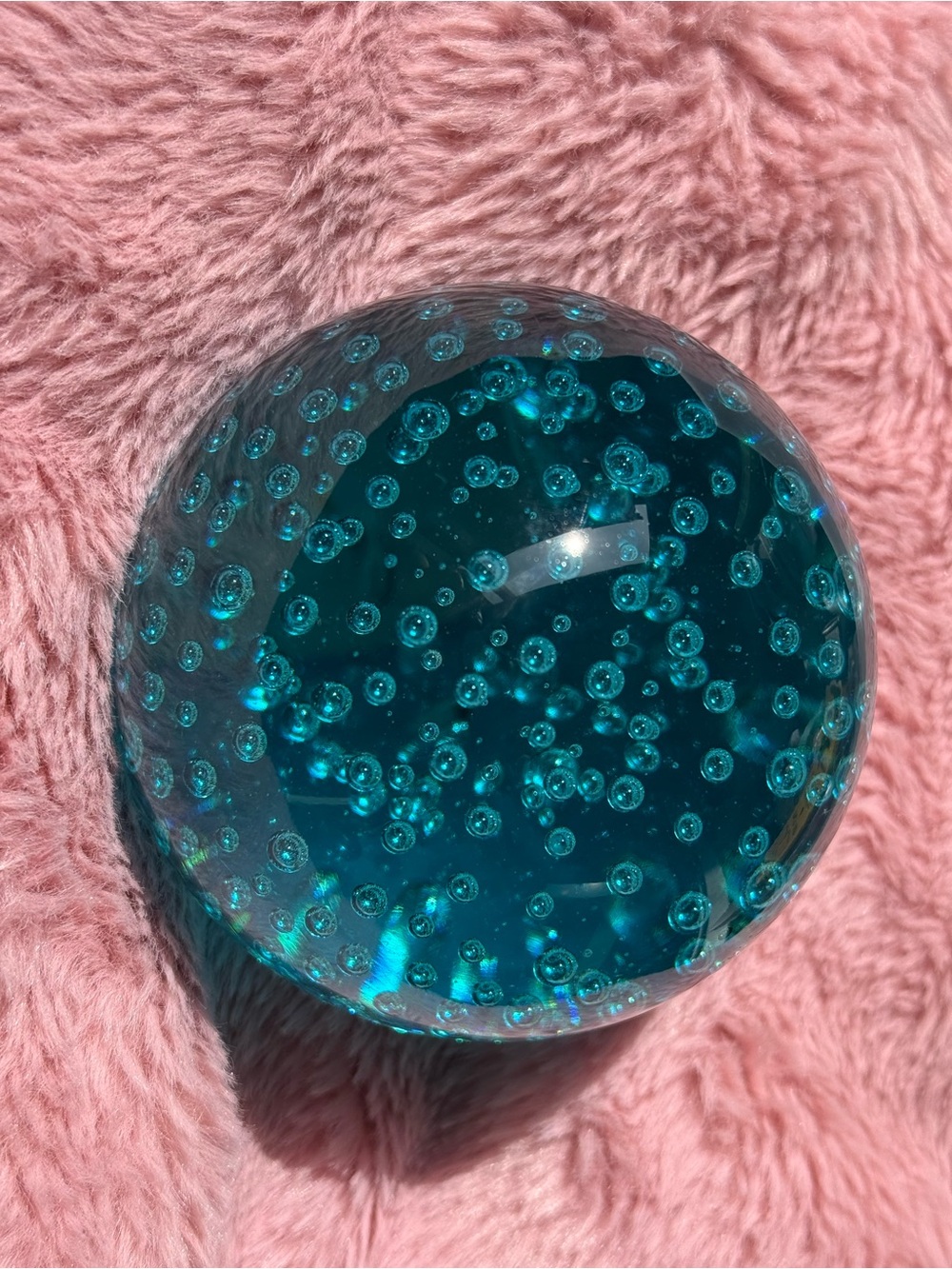 Size 3" - Vintage Turquoise Blue Controlled Bubble Art Glass Paperweight